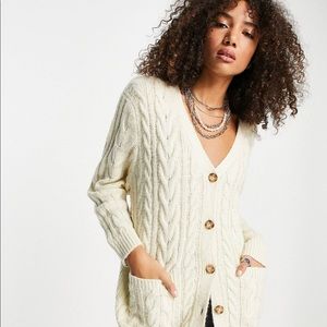 Reclaimed Vintage Oversized Cable Knit Cardigan Sweater - Size S
